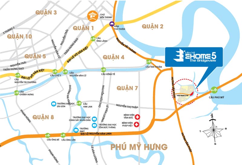 Vị trí căn hộ Ehome 5 The Bridgeview