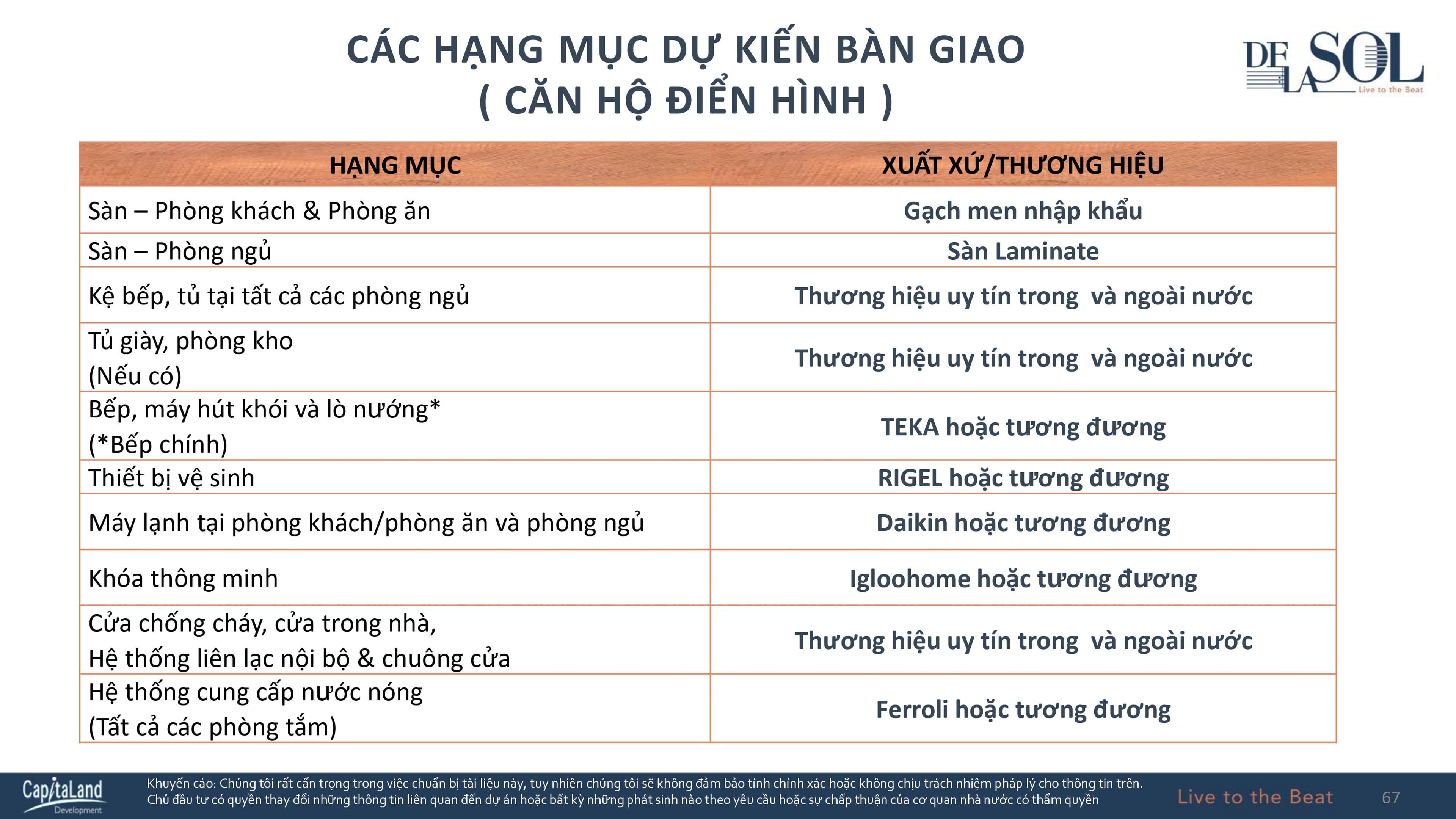 Hạng mục bàn giao căn hộ tại De La Sol